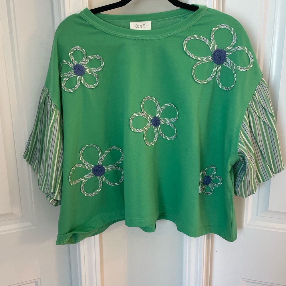 ODDY Green Boxy Short Sleeve Blouse